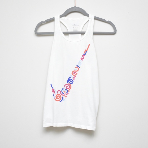 Nike Tops - The Nike Tee Dri-Fit White Colorful Logo Gym Tank